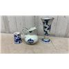 Image 3 : Delft Blue Hand-Painted Ceramic and Cobalt Blue Glass Assortment with Tile, Jar, Bottles