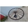 Image 2 : Rustic Western Wagon Wheel Pedestal Table with Black Metal Base 30” hgt.and 42” diameter