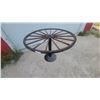 Image 5 : Rustic Western Wagon Wheel Pedestal Table with Black Metal Base 30” hgt.and 42” diameter