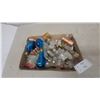 Image 1 : Assortment of Glass Salt and Pepper Shakers and Blue Decorative Light Bulbs