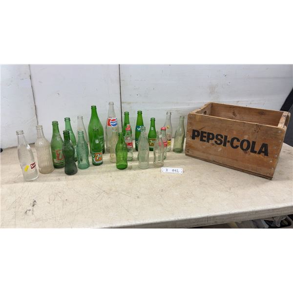 Vintage Pepsi-Cola Wooden Crate with Soda Bottles: Jamaica Dry, Vess Dry, and 7-Up