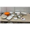 Image 1 : Assorted Enamelware: Orange Pot, Colander, 2 Containers with lids, Bowls Pans