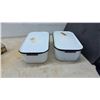 Image 2 : Assorted Enamelware: Orange Pot, Colander, 2 Containers with lids, Bowls Pans