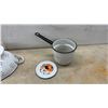 Image 9 : Assorted Enamelware: Orange Pot, Colander, 2 Containers with lids, Bowls Pans