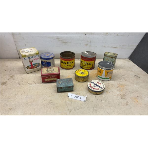 Collection of Vintage Tobacco Tins: El Producto, Rothmans, Big Ben, Black Cat, Myrtle, Troost