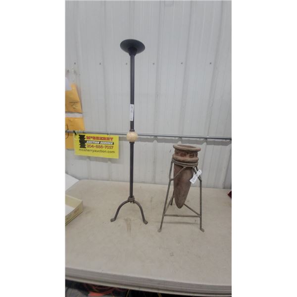 Rustic Terracotta Amphora Vase with Pointed Base and Metal candle Stand