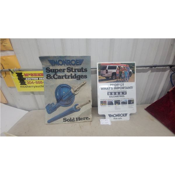 Monroe Super Struts, Cartridges “Sold Here,” and “Ride Safe” Advertising Signs