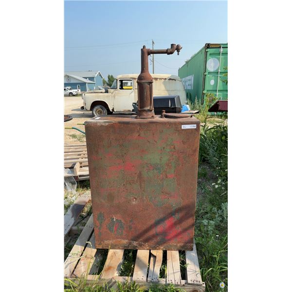 Vintage Service Station Equipment Co. Ltd. Fuel Tank and Hand Pump 29 × 13 × 58