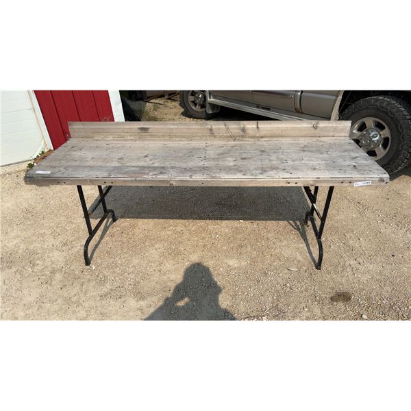 Folding Wood Top Table with Backsplash and Metal Legs 84 × 27
