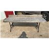 Image 1 : Folding Wood Top Table with Backsplash and Metal Legs 84 × 27