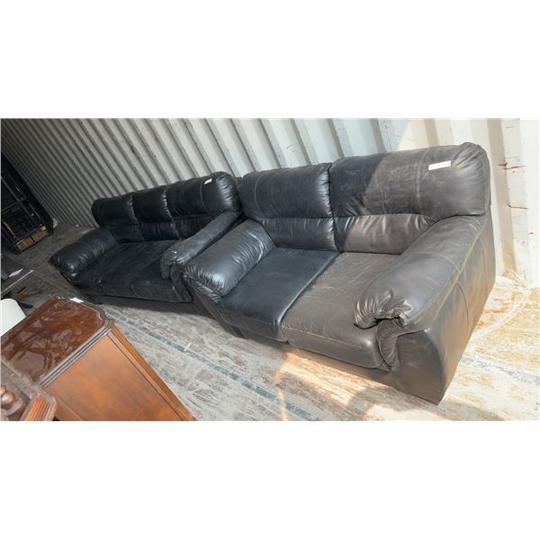 Black Leather / Leather Style Couch 78” and Love Seat 59”
