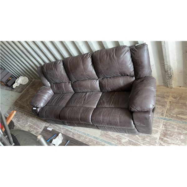 Brown Reclining Leather / Leather Style Sofa 85”