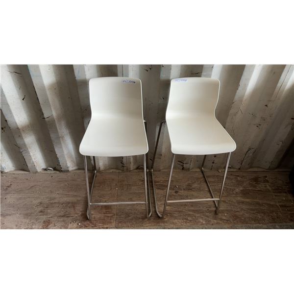 Pair of Ikea White Plastic and Chrome Bar Stools