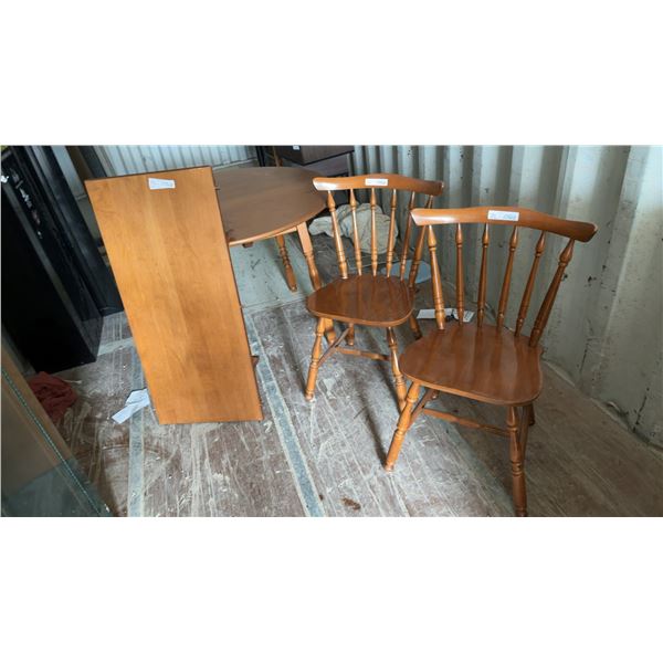 Round Dining Table with Leaf and Two Spindle Back Chairs