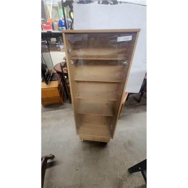 Tall Wooden Display Curio Cabinet with Glass Door, Lockable, Rolling Base
