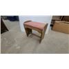 Image 1 : Vintage Art Deco Curved Wood Vanity Bench with Pink Upholstered Seat