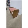 Image 2 : Vintage Art Deco Curved Wood Vanity Bench with Pink Upholstered Seat