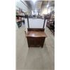 Image 1 : Antique Wooden Washstand with Two-Door Cabinet, Backsplash, and Towel Bar