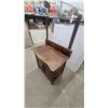 Image 2 : Antique Wooden Washstand with Two-Door Cabinet, Backsplash, and Towel Bar