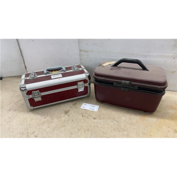 Two Travel Cases: FT Red Faux Alligator and Aluminum Case, Silhouette System II Brown Hard Case