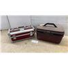 Image 1 : Two Travel Cases: FT Red Faux Alligator and Aluminum Case, Silhouette System II Brown Hard Case