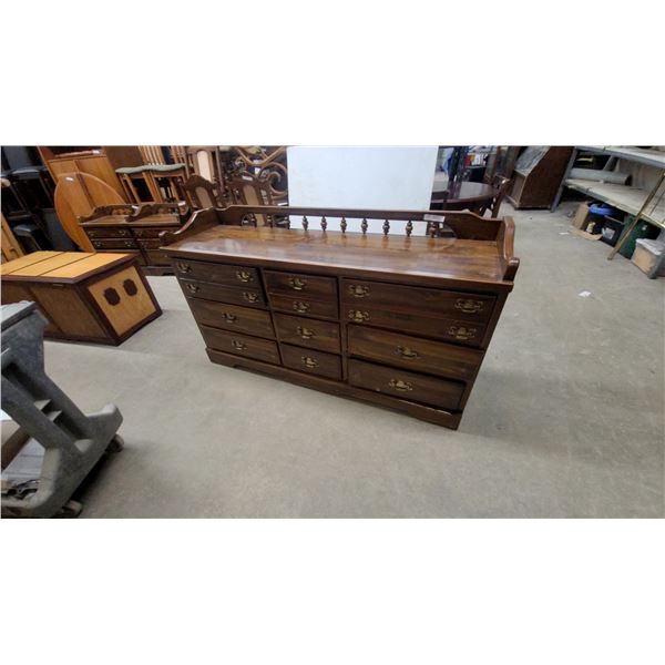 Chinese-Style Wooden Apothecary Cabinet with Brass Pulls and Spindle Rail Top 36” × 64” × 19”
