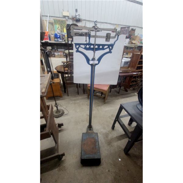 Antique Fairbanks Cast Iron Physician's Balance Beam Scale with Stadiometer, Blue Finish