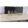 Image 1 : Assorted Glassware: Decanters, Pitcher, Juice Reamer, Measuring Cup, and Drinking Glasses