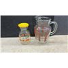 Image 6 : Assorted Glassware: Decanters, Pitcher, Juice Reamer, Measuring Cup, and Drinking Glasses