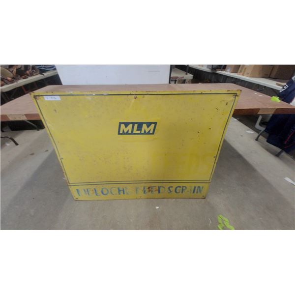 Vintage Meloche Feed and Grain MLM Yellow Metal Advertising Sign 35” × 47”