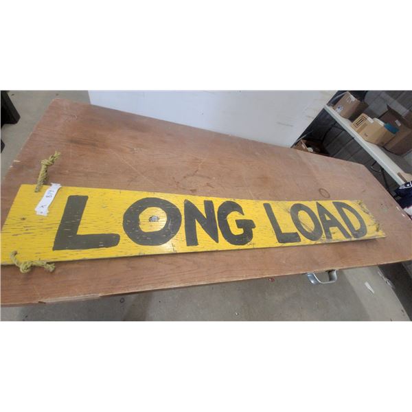 Vintage Wooden "Long Load" Warning Sign, Yellow with Black Lettering and Rope Ties 9” × 54”