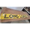 Image 1 : Vintage Wooden "Long Load" Warning Sign, Yellow with Black Lettering and Rope Ties 9” × 54”