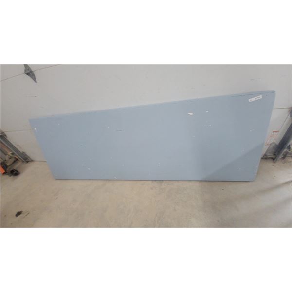 Long Rectangular Folding Table With Light Blue Painted Plywood Top and Metal Folding Legs 33” × 97”