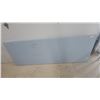 Image 1 : Wooden Folding Table with Light Blue Painted Top and Metal Folding Legs 33” × 97”