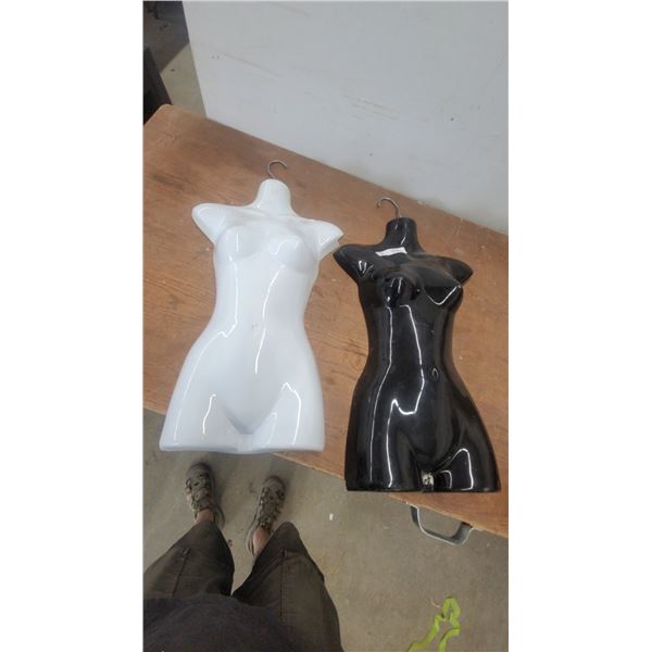 Female Hanging Torso Mannequin Display Forms, Glossy Plastic, White and Black