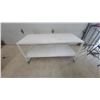 Image 1 : White Two-Tier Industrial Table with Metal Frame and Casters