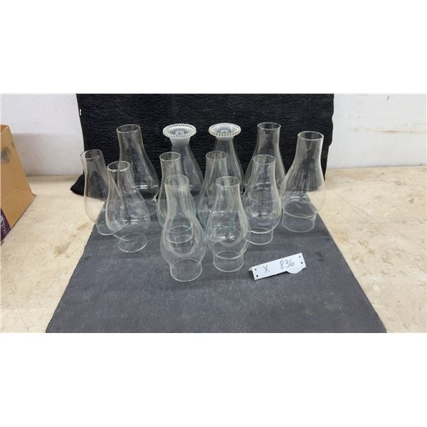 12 Assorted Clear Glass Lamp Chimneys