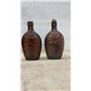 Image 2 : Assorted Bottles: 2 Brown Embossed Flasks, Red Tequila and Green Soda Bottles