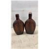 Image 3 : Assorted Bottles: 2 Brown Embossed Flasks, Red Tequila and Green Soda Bottles