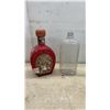 Image 5 : Assorted Bottles: 2 Brown Embossed Flasks, Red Tequila and Green Soda Bottles