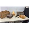Image 1 : Vintage Wooden Boxes and Shoe Shine Kit with Brush, Mirror, and Mills Orchards Crate