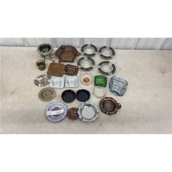 Collection of Vintage Ashtrays Including R. Ethier Paving, Copper, Glass, and Metal Advertising