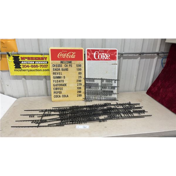Vintage Coca-Cola Changeable Letter Menu Boards With Black Plastic Letters and Numbers