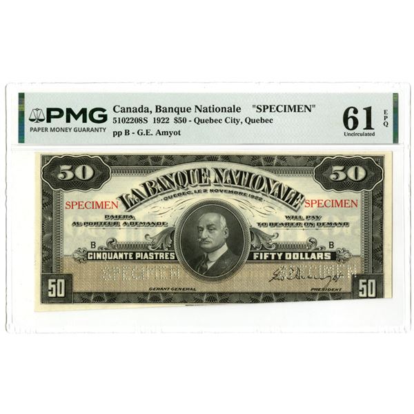 Canada. Banque Nationale, 1922, $50 Specimen Banknote.