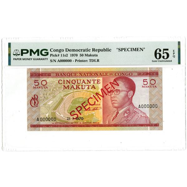 Congo DR. Banque Nationale du Congo, 1970, Specimen Banknote.