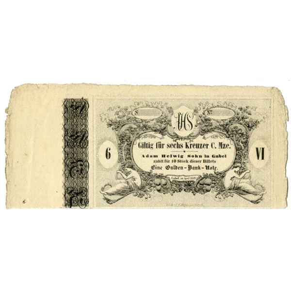 Austria. Central Imperial and Royal Mint, 1849, 6 Kreuzer Private Merchant Note.