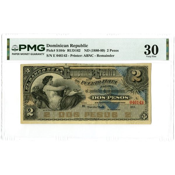 Dominican Republic. Banco de la Compania de Credito de Puerto Plata, ND (1880 to 1889), Remainder Ba