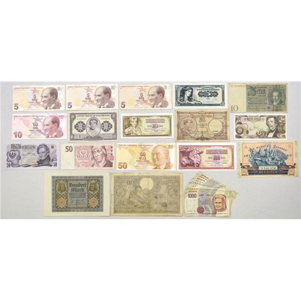 European Banknote Assortment, Austria, Belgium, Czechoslovakia & Others, 1923 to 2005