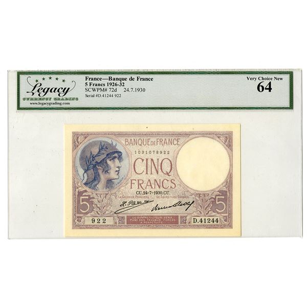 France. Banque de France, 1930, Issued Banknote.