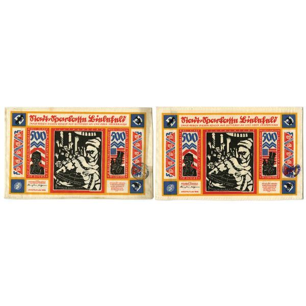 German. City of Bielefeld, 1922, Linen and Silk Notgeld Pair.
